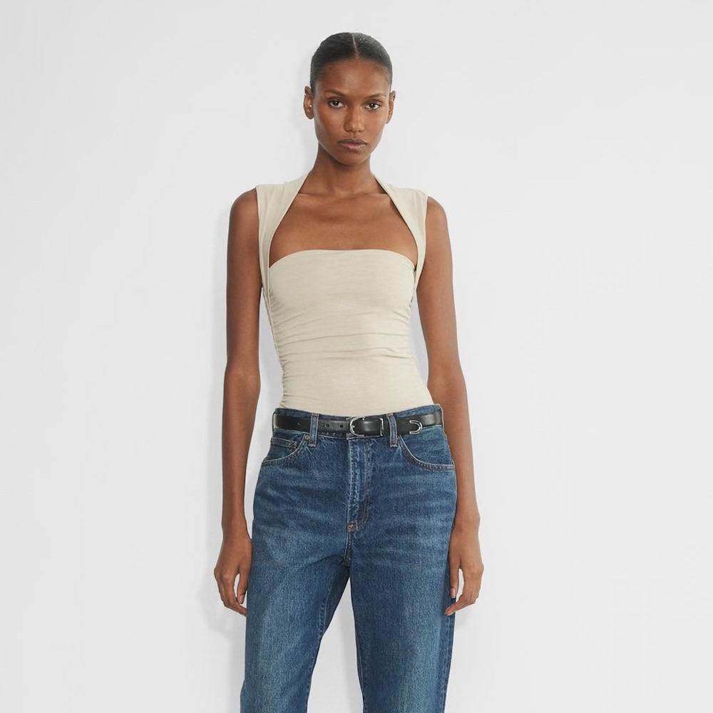 Aritzia Sleeveless Square-Neck Bodysuit in Beige